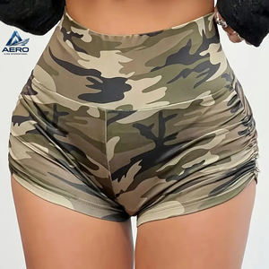 Shorts de Cintura Alta con Diseño Fruncido, Sexy, de Mezcla de Poliéster Elástico de Alta Calidad, Lavables a Máquina, para Usar en Todas las Temporadas - Product Image 1