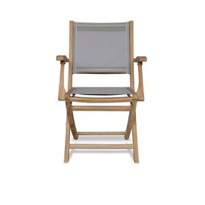 Chaise de jardin pliante Vano en teck massif avec dossier en toile résistant à l'eau, mobilier de patio contemporain - Product Image 3