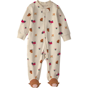 Mono de bebé con estampado adorable, cierre de cremallera y apliques en los pies, transpirable, ecológico, unisex, para todas las estaciones. - Product Image 1