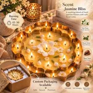 <b>Large</b> Floral Scented <b>Candle</b> Lotus Flower Shaped Metal Tray Container Handcrafted Soy Wax Jasmine Fragrance Home Decoration - Product Image 3