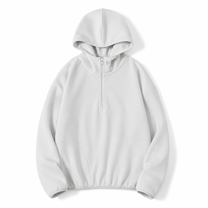 Sweat-shirt polaire unisexe Sinewy Sports à capuche et fermeture éclair quart de tour, coupe oversize, avec poche, couleur unie, décontracté, anti-boulochage - Product Image 3