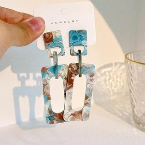 Pendientes Rectangulares de Resina Hechos a Mano, Ecológicos y de Moda, Chapados en Oro, con Resina Epoxi, Accesorios de Boda para Mujeres y Niñas, Tendencia Actual - Product Image 2