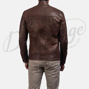 Chaqueta de Cuero Genuino Marrón Desgastado para Hombre - Chaqueta de Motero de Cuero Vacuno Auténtico Estilo Antiguo de Corte Ajustado para Hombre - Product Image 4