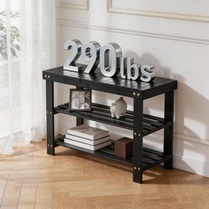 Scarpiera in bambù a 3 livelli, lunga 70 cm, moderna e semplice, in legno massello, nera, per l'organizzazione di mobili domestici - Product Image 6