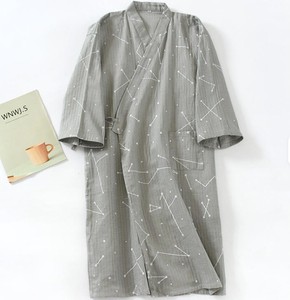 Cotton <b>Men's</b> Summer Casual Smooth Home Wear Pajamas Wholesale Custom Label Bathrobe <b>Cardigan</b> <b>Long</b> Sleeve Nightdress Sweat Suit - Product Image 3
