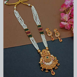 Juego de Collar Largo con Perlas Verdes y Rosas, Chapado en Oro, Jewelemarket 10581212PGR, Joyería Fina Exquisita - Product Image 1