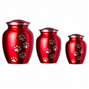 Wholesale Odyssey Brass Pet Cremation <b>Urns</b> Crimson Red Paw Print Dog <b>Cat</b> Ashes Keepsake Heart Memorial <b>Urn</b> Set - Product Image 2