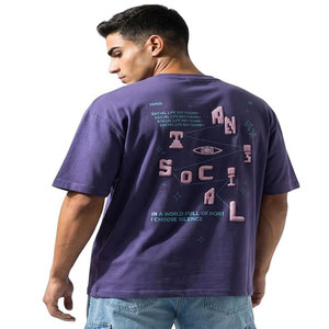 T-shirt homme coupe droite à motif uni, manches courtes, style streetwear, col rond/en V, tricoté 100% coton, anti-boulochage - Product Image 2