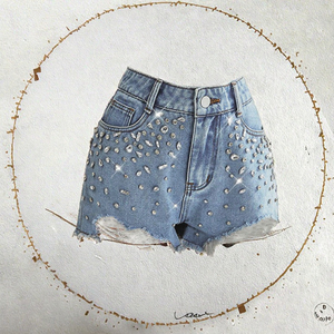 Shorts en jean déchirés taille haute pour femme, bleu été avec strass, style décontracté respirant, vente en gros de vêtements - Product Image 4