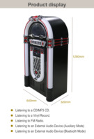 Enceinte Bluetooth rétro FM PHONO CD avec grand éclairage LED personnalisé JUKBOX, enceintes de fête 50w+50w avec caisson de basses, enceinte sans fil