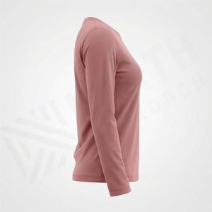 T-shirt à manches longues pour femme, col rond, 100% coton biologique de luxe, pré-rétréci, coupe classique, doux et de qualité supérieure, couleur personnalisée - Product Image 3