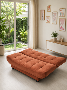 Canapé-lit capitonné en velours, convertible, en tissu, orange, pour salon, chambre d'amis, appartement, hôtel, villa, hôpital - Product Image 3