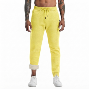 Light Yellow Twill Anti-Pilling Lightweight Drawstring Closure <b>Linen</b>/Cotton Blend Spring Warm Joggers Casual Athletic Gym Pants - Product Image 1