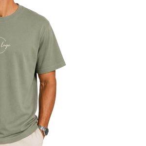 T-shirt surdimensionné vert sauge pour homme, impression de logo personnalisé, coton lourd, streetwear, col rond, manches courtes, coupe décontractée, tee-shirt d'été - Product Image 4