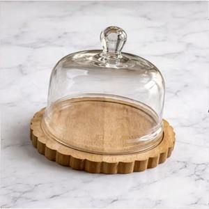 Cúpula para tartas, soporte de madera para tartas, cloche de cristal con base de madera, expositor de tartas, soporte para postres, bandeja de exhibición para panadería, cubierta para repostería - Product Image 6