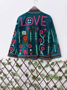 เสื้อแจ็คเก็ตปักลายดอกไม้สไตล์ซูซานีสีเขียวอมฟ้า ผ้ากำมะหยี่ โบโฮ สำหรับผู้หญิง  แฟชั่นโดดเด่นสะดุดตา  รุ่นใหม่ล่าสุด - Product Image 2