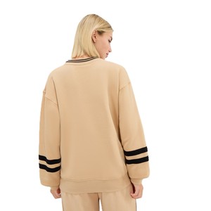 Sudaderas con capucha para mujer, personalizadas con logo, beige a rayas, de forro polar grueso, con hombros caídos y logo. - Product Image 2
