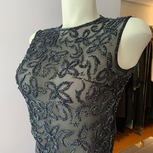 Women Sleeveless Beaded <b>Tank</b> <b>Top</b> Floral <b>Lace</b> Blouse with Fringe Hem Scoop Neck Clubwear Polyester Satin Short - Product Image 6