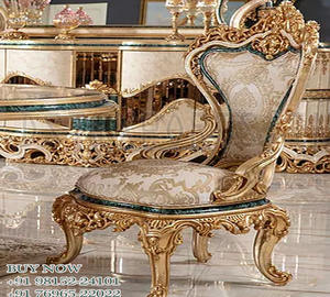 Mueble de comedor tallado pesado de estilo francés, mueble de comedor de lujo de 4 plazas de estilo italiano - Product Image 6