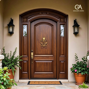 Panel de Puerta de Entrada de Madera Sólida Mediterránea con Paneles Laterales para Villas de Lujo, Fabricación Personalizada GA-38S - Product Image 3