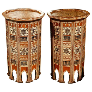 Tables d'appoint octogonales de style marocain, en bois dur sculpté à la main avec incrustations de nacre et d'os, reproduction antique de tables sur piédestal - Product Image 1