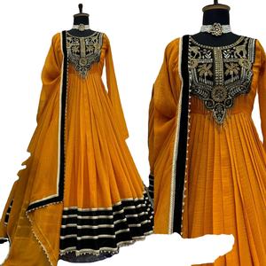 FATEMA FASHION ATRUCTIVE GOLD CRUSH <b>VISCOS</b> VELVET THREAD SEQUENCE WORK SALWAR KAMEEZ MODERN STYLE PARTY QUICK-DRY Micro Cotton - Product Image 1