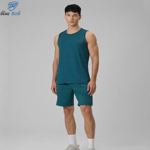 Custom Men Plus Size 2-Piece Gym Fitness Tank Top and Training Shorts Workout Set Breathable Quick Dry Front Plaid Pattern - Product Image 5