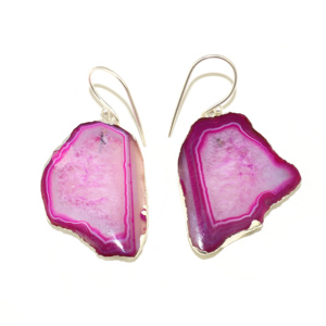 Pendientes Colgantes de Diseño Delicado con Rodaja de Ágata Rosa, Engaste de Plata, Forma Elegante, Joyería de Moda para Mujer, Venta al por Mayor - Product Image 1