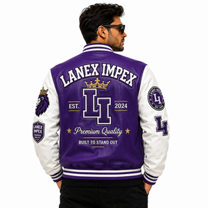 Chaqueta Varsity de Invierno Personalizada para Equipo, Parche de Letras de Chenilla de Alta Calidad, Mangas de Cuero PU, Cuello Acanalado, Club Deportivo de Béisbol - Product Image 4