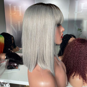 Perruque cheveux humains droite os gris couleur racine foncée prix de gros perruque Lace Front - Product Image 6
