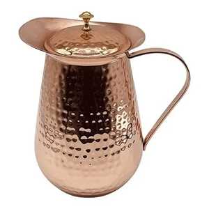 Pichet à eau en cuivre pur martelé, forme incurvée, surface alvéolée, avec poignée, pour stockage et distribution, vente en gros - Product Image 5