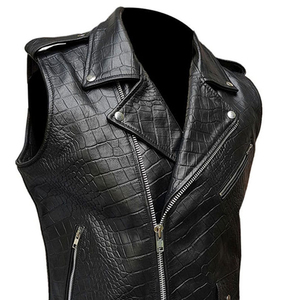 <b>Men's</b> Black PU <b>Leather</b> Biker <b>Vest</b> Moto Style Zipper Closure Turn-down Collar Solid Color Outer Wear Regular Length - Product Image 4