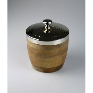 Seau à glace rond en bois massif de qualité supérieure avec refroidisseur à vin à double paroi en acier inoxydable argenté pour bar à domicile et fournitures de fête hôtelière - Product Image 1