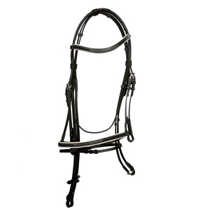 Brida de cuero negro con tocado elevado y diseño de cristal Brow-Band Brida de caballo Tamaño y color personalizados - Product Image 4