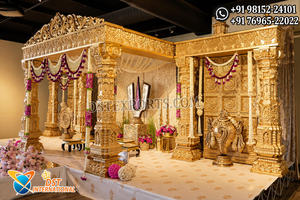 Mandap de mariage doré sculpté Ganesha Royal, Mandapam traditionnel du sud de l'Inde avec piliers sculptés, Mandap en fibre exclusif pour les mariages aux États-Unis - Product Image 2