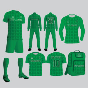 Ensemble de tenue de football vert sublimé : maillot, short, chaussettes, survêtement, sweat à capuche, sac de sport – Unisexe adulte toutes saisons – Offre spéciale football - Product Image 1
