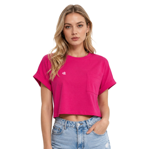 Camiseta Corta Rosa Brillante al por Mayor para Mujer, Top Corto Transpirable de Tela Ligera, Alta Calidad, Personalizable con Marca OEM - Product Image 1
