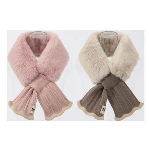 Women's Knitted Faux <b>Fur</b> Scarf Solid Color Winter Warm Casual Short Style Pink Beige - Product Image 1