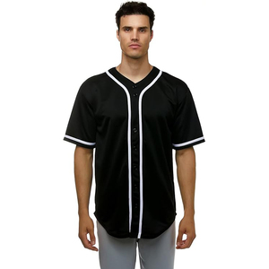 Stylish Black Blank Baseball Jersey Streetwear Style Polyester <b>Mesh</b> <b>Shirt</b> for Custom Printing and Hip Hop Fashion - Product Image 2