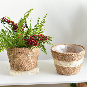 Hot Bán Rơm Giỏ Hoa Xách Tay Trang Trí Nội Thất Rơm Dệt Lưu Trữ Mọng Nước Nồi Làm Bằng Tay Trang Trí Nhà Máy Container - Product Image 6