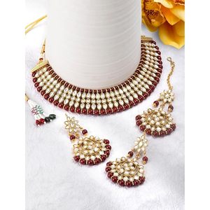 Ensemble de bijoux ethniques plaqués or pour femmes avec perles rouges et motif de fleur en cristal pour mariage ou fête - Product Image 2
