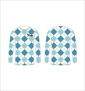 Camiseta Deportiva Ligera de Manga Larga Sublimada Personalizada con Patrón Argyle Azul y Blanco, Fabricante de Ropa al Por Mayor - Product Image 1