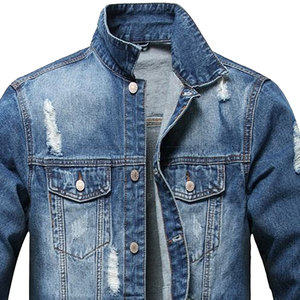 Men Distressed Jeans <b>Trucker</b> <b>Jacket</b> Casual Washed Jeans <b>Jacket</b> OEM Custom Logo In Adult Size - Product Image 3