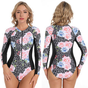 Maillot de bain une pièce à manches longues pour femme, néoprène UPF50+ 2,5 mm, noir et vert, vêtements de sport - Product Image 5
