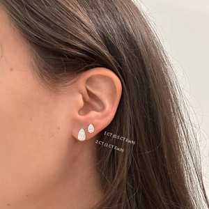 2 Carat Pear Diamond <b>Stud</b> <b>Earrings</b> Wholesale 14k Solid Gold Lab Grown Claw Prong V Bottom Minimalist Solitaire Dainty <b>Stud</b> Pairs - Product Image 2