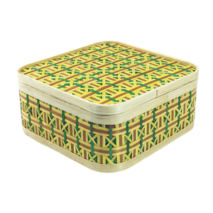 Square Rounded Bamboo Industrial Use <b>Gift</b> <b>Box</b> Geometric Woven Pattern <b>Gift</b> Basket Elegant Handcrafted Tea <b>Coffee</b> Storage <b>Box</b> - Product Image 2