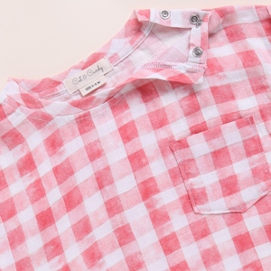 Camisetas de bebé con estampado de cuadros rosas de muselina orgánica de calidad superior - Product Image 3