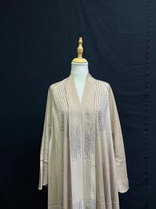 Dubai Style Women's Abaya Beaded V Neck Long Sleeve Islamic Saudi Arabian <b>Eid</b> Prayer Solid Vintage Meera Fashion Designers - Product Image 2