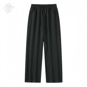 Pantalon décontracté pour homme à taille élastique avec cordon de serrage, poches latérales, léger, respirant, en coton tricoté, coupe droite, style printemps - Product Image 3