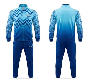 Ensemble de survêtement unisexe à motif géométrique chevron, coupe ajustée, veste zippée intégrale et pantalon, tenue de sport en gros pour l'entraînement - Product Image 1